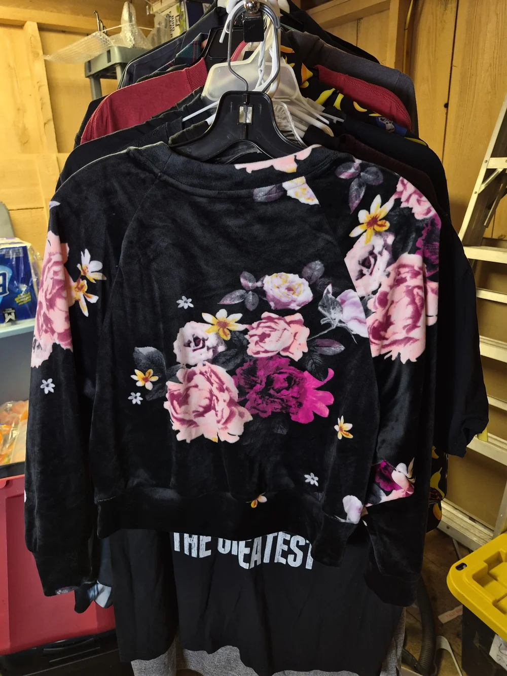Justice Black Floral Lace-Up Hoodie with Pink & White Flowers Bin 46